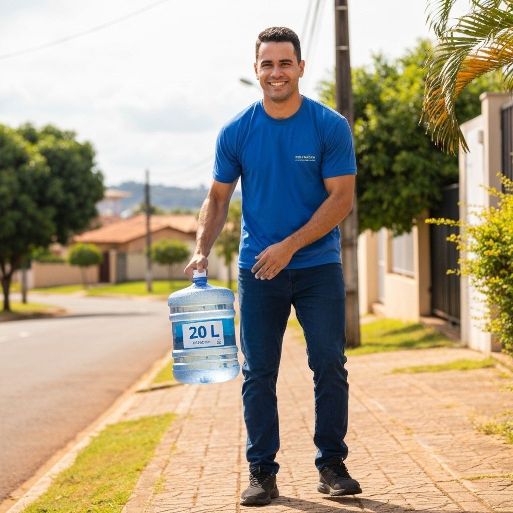 Homem entregando galão de água mineral de 20 litros